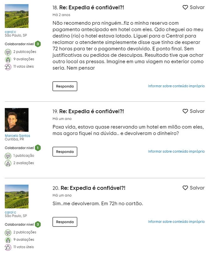 reclamação no site tripadvisor da Expedia